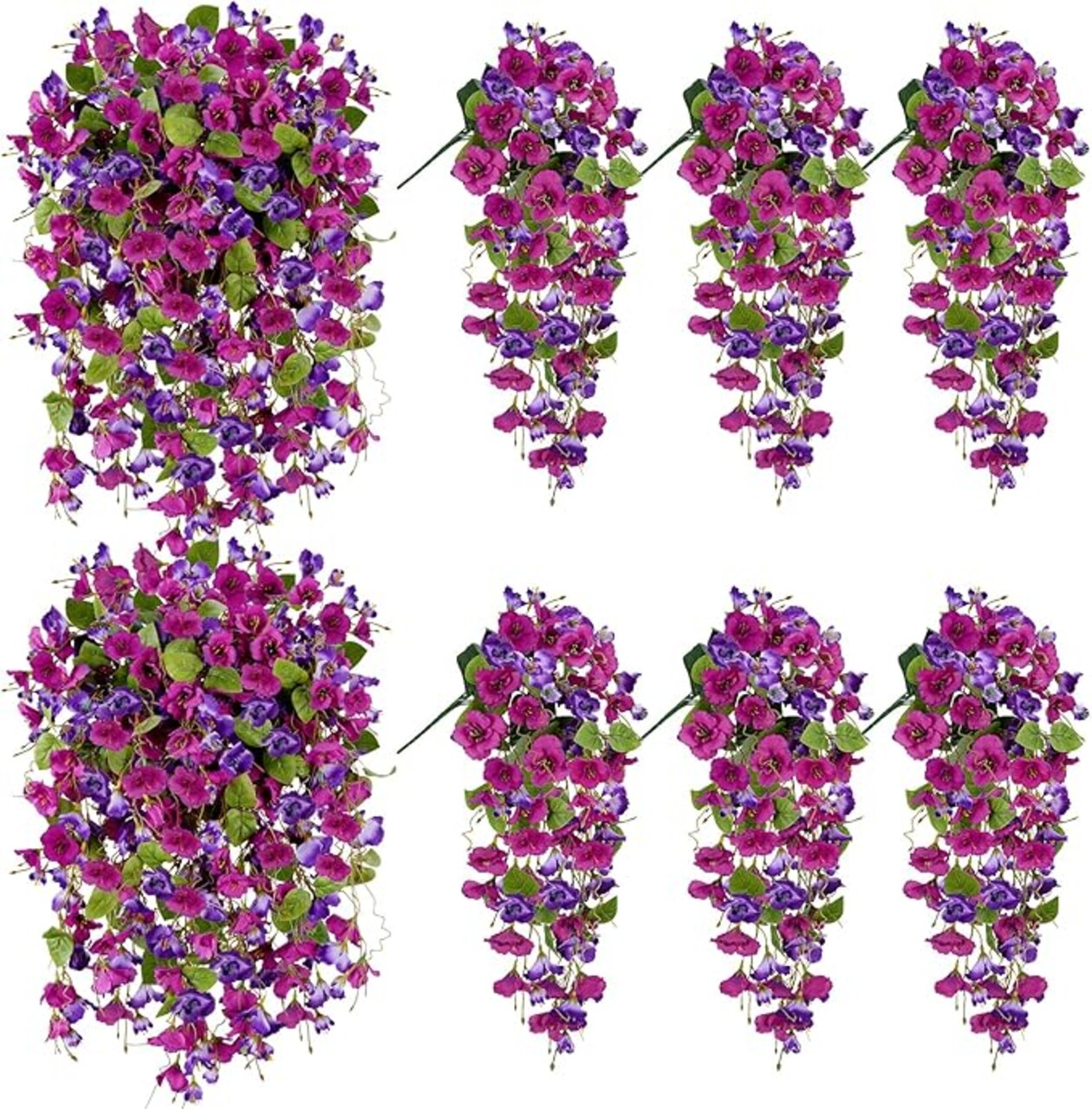 6Pcs Artificial Hibiscus Fake Hanging Flowers, Silk Faux Flowers for Outdoor Planters, UV Resistant Artificial Outdoor Plants for Hanging Baskets, Porches, Patios Decorations (Purple + Red)